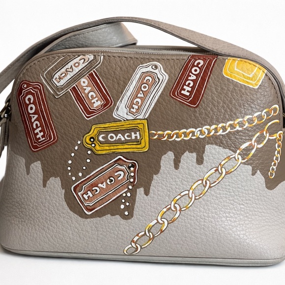 Vintage Coach 4914 Sonoma Natural Grain Double Zip crossbody hand painted - Picture 3 of 12